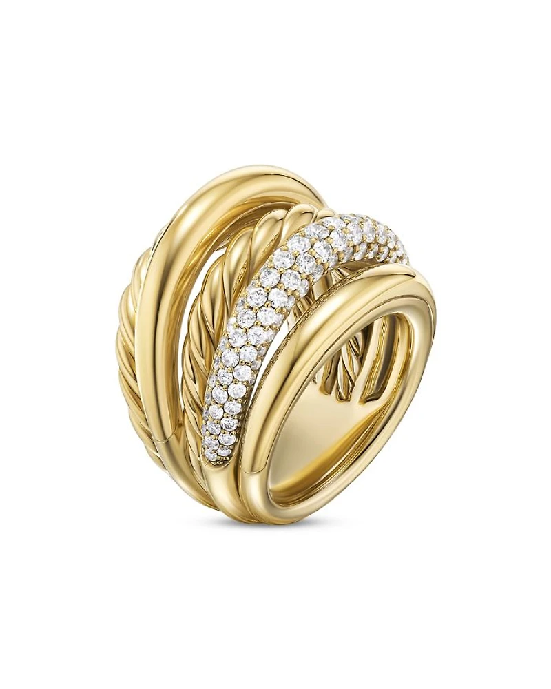 DY Mercer Multi Row Ring in 18K Yellow Gold with Diamonds, 21mm