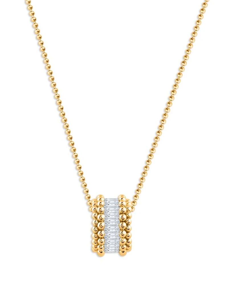 Diamond Baguette Beaded Pendant Necklace in 18K Yellow Gold, 0.35 tcw, 16"-20"