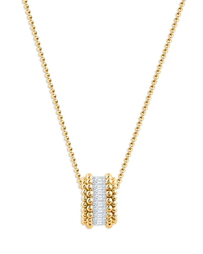 Diamond Baguette Beaded Pendant Necklace in 18K Yellow Gold, 0.35 tcw, 16"-20"
