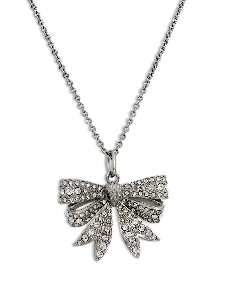 Pavé Eagle Head Bow Mini Pendant Necklace in Rhodium Plated, 16"-18"