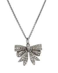 Pavé Eagle Head Bow Mini Pendant Necklace in Rhodium Plated, 16"-18"