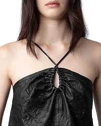 Crinkle Leather Keyhole Top