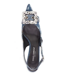 Women's Distressed Denim Kitten Heel Slingback Pumps