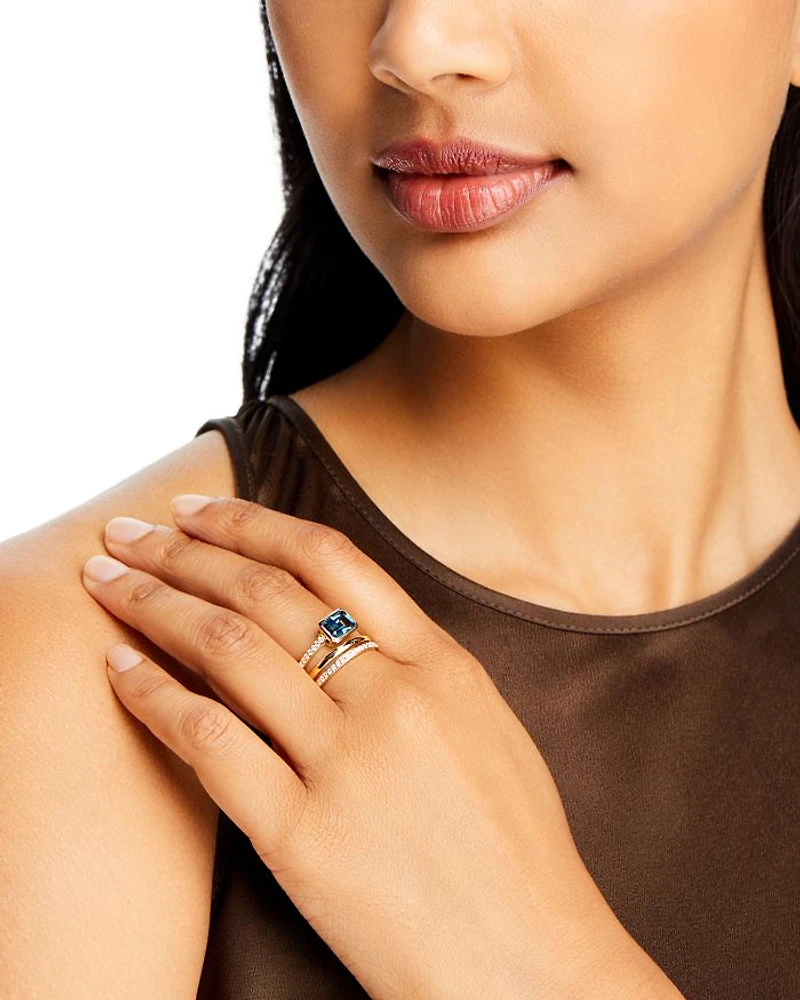 London Blue Topaz & Diamond Wrap Ring in 14K Yellow Gold
