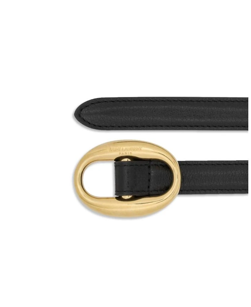 Oval Buckle Thin Belt Smooth Leather