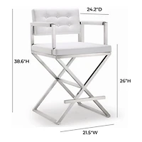Director Performance Vegan Leather and Stainless Steel Counter Stool in White