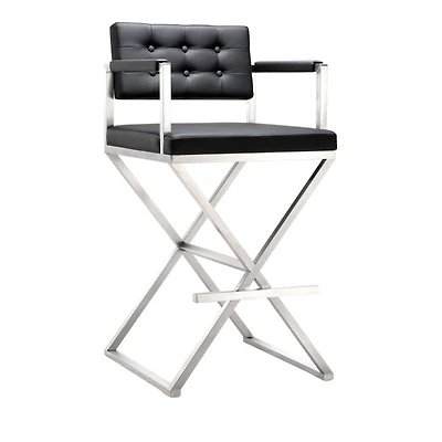 Director Performance Vegan Leather and Stainless Steel Barstool Black