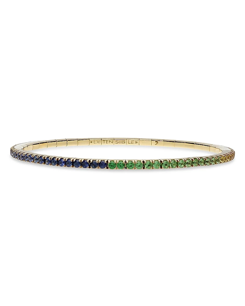 Extensible 18K Yellow Gold Rainbow Sapphire Stretch Tennis Bracelet