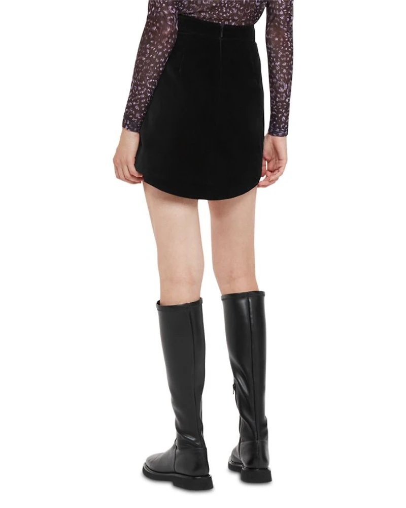 Velvet Curved Hem Mini Skirt