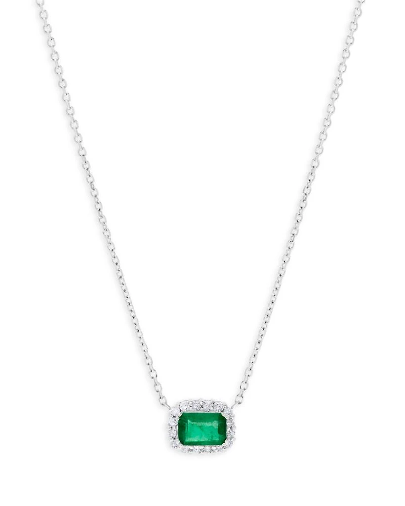 Precious Stone and Diamond Halo Pendant Necklace Collection in 14K White Gold