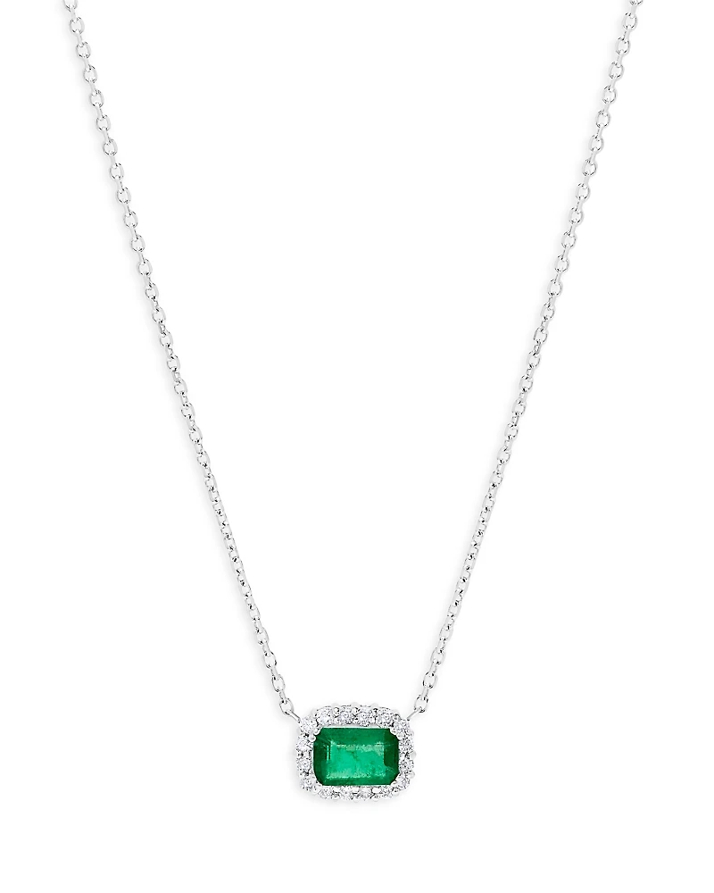 Bloomingdale's Fine Collection Emerald & Diamond Halo Pendant Necklace