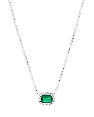 Bloomingdale's Fine Collection Emerald & Diamond Halo Pendant Necklace