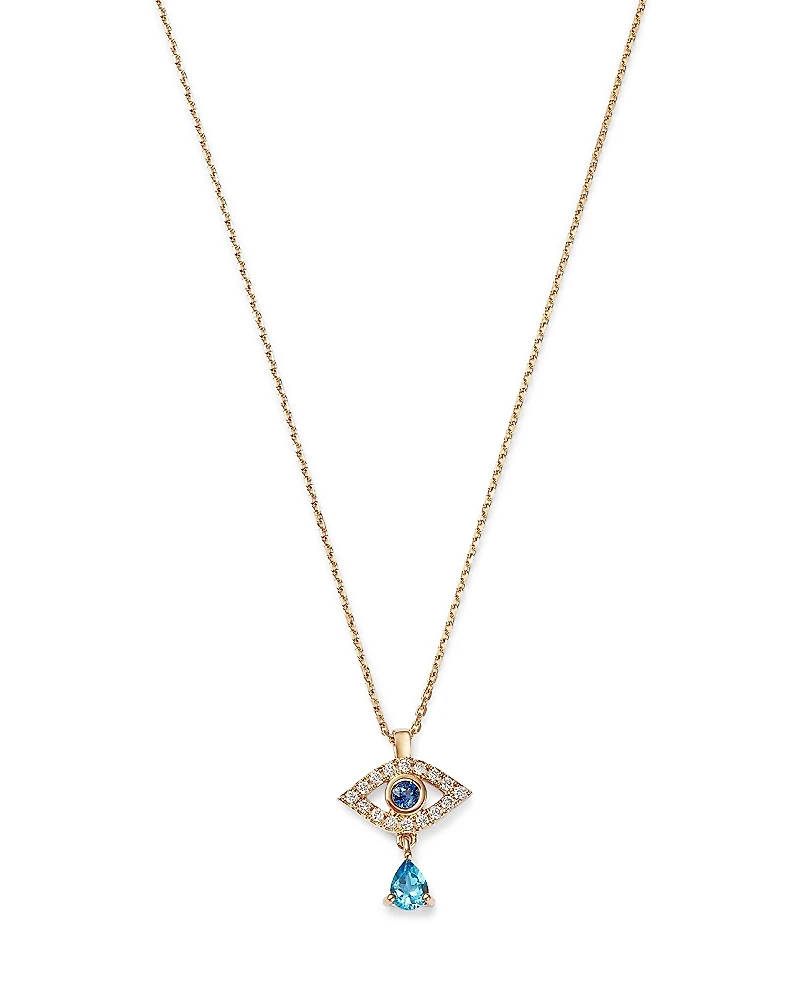 Bloomingdale's Fine Collection Blue Sapphire, Blue Topaz & Diamond Evil Eye Dangle Pendant Necklace
