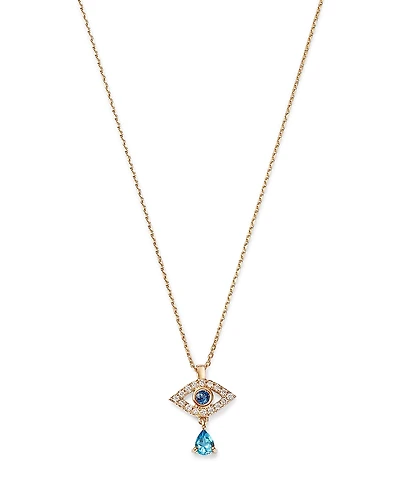 Bloomingdale's Fine Collection Blue Sapphire, Blue Topaz & Diamond Evil Eye Dangle Pendant Necklace