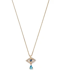Bloomingdale's Fine Collection Blue Sapphire, Blue Topaz & Diamond Evil Eye Dangle Pendant Necklace