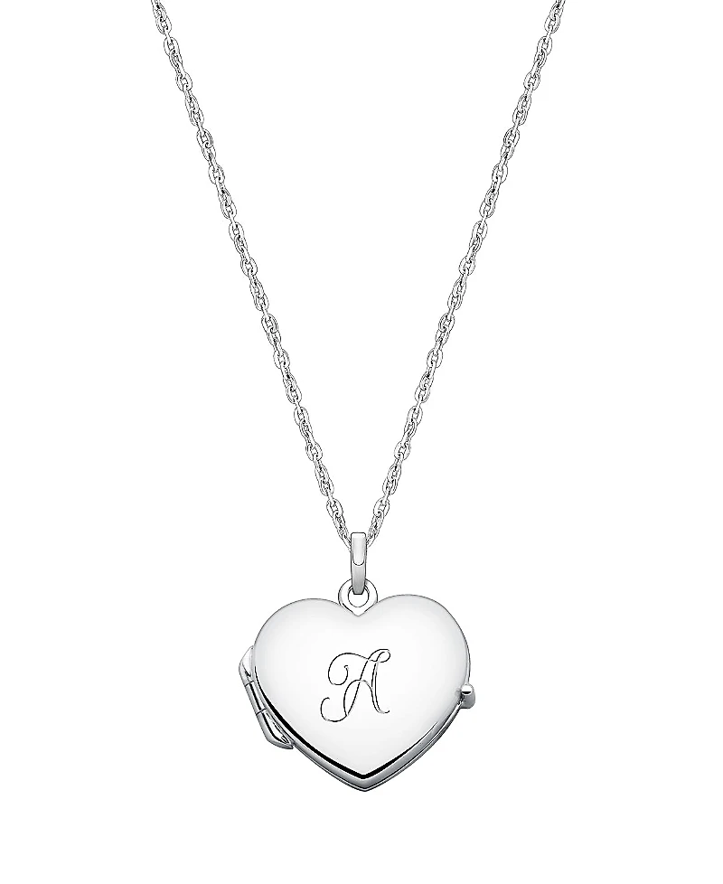 Tiny Blessings Girls' Sterling Silver Heart Locket & Engraved Initial 14-16" Necklace - Children