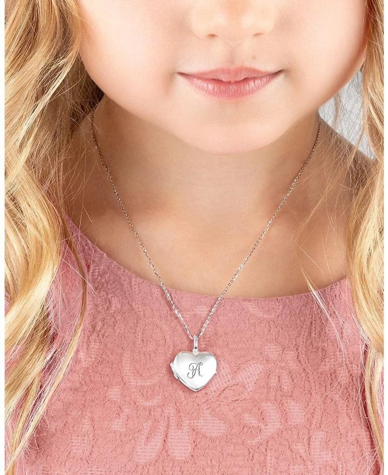Girls' Sterling Silver Heart Locket & Engraved Initial 14-16" Necklace - Children