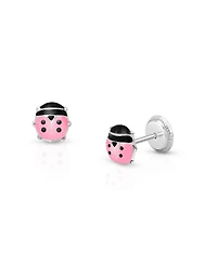 Children's 14K Gold Pink Lil' Ladybug Studs Girls' Screw Back Earrings