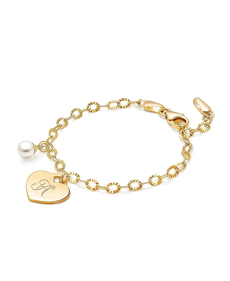 Tiny Blessings Girls 14K Gold Classic Charm Bracelet & Engraved Initial 6.25" - Children