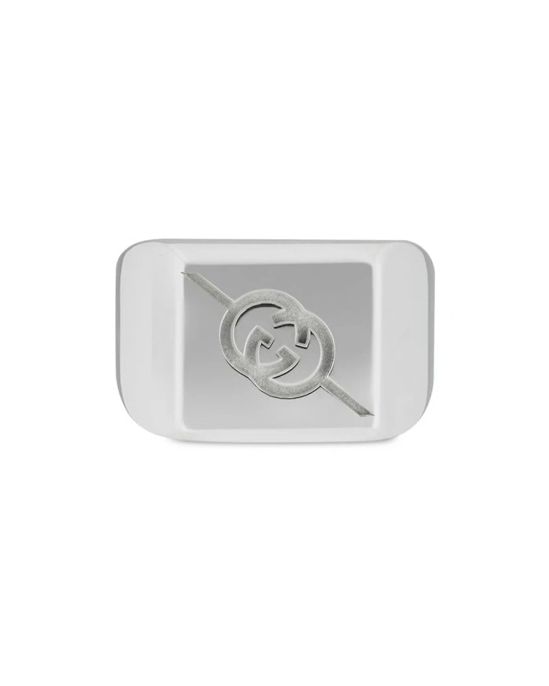 Sterling Silver Diagonal Interlocking G Square Signet Ring
