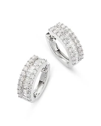 Diamond Baguette & Round Huggie Hoop Earring in 14K White Gold, 2.0 tcw