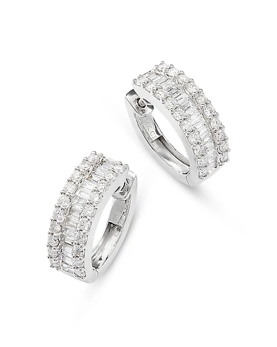 Bloomingdale's Fine Collection Diamond Baguette & Round Huggie Hoop Earring