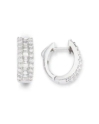 Diamond Baguette & Round Huggie Hoop Earring in 14K White Gold, 2.0 tcw