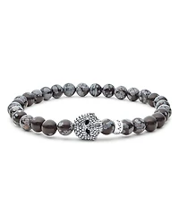 Men's Sterling Silver Anthem Snowflake Obsidian Bead Skull Stretch Bracelet - Exclusive