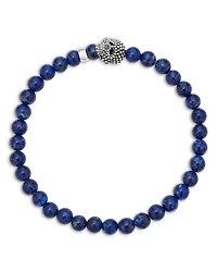 Men's Sterling Silver Anthem Lapis Lazuli Bead Skull Stretch Bracelet - Exclusive