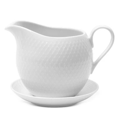 Lyngby Porcelain Rhombe Sauce Boat, White