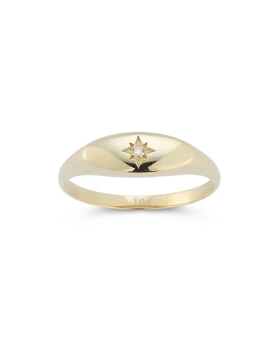 14K Yellow Gold Diamond Star Signet Ring