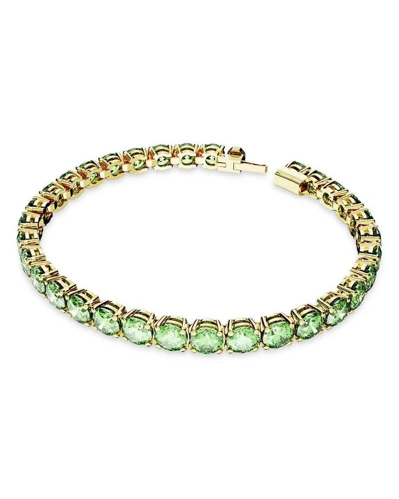 Matrix Blue Crystal Large Tennis Bracelet in Gold Tone