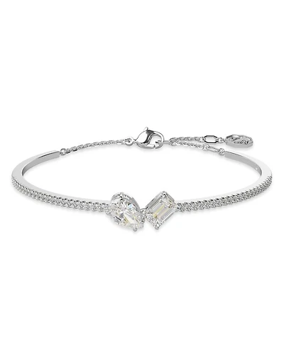 Mesmera Mixed Cut Bangle Bracelet in Rhodium Plated