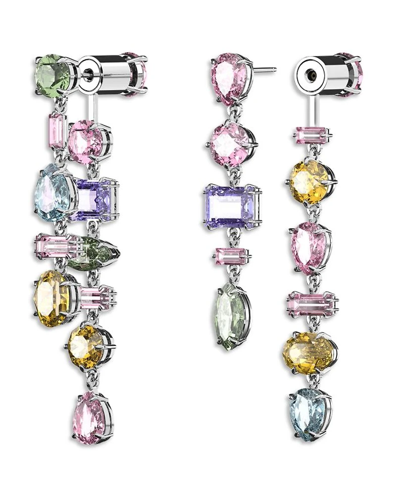 Gema Multicolor Mixed Cut Linear Front to Back Earrings in Rhodium Plated