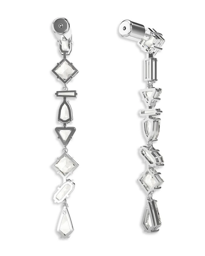 Mesmera Mixed Cut Linear Drop Earrings in Rhodium Plated