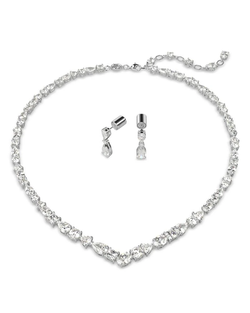 Mesmera Mixed Cut Collar Necklace & Drop Earrings Set in Rhodium Plated