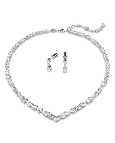 Mesmera Mixed Cut Collar Necklace & Drop Earrings Set in Rhodium Plated