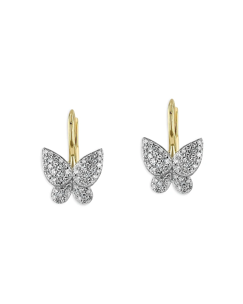 Phillips House Rhodium & 14K Yellow Gold Diamond Petite Butterfly Leverback Earrings