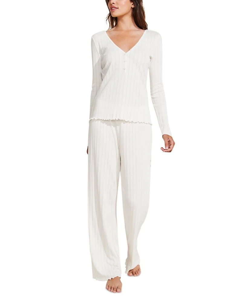 Pointelle V Neck Henley Top