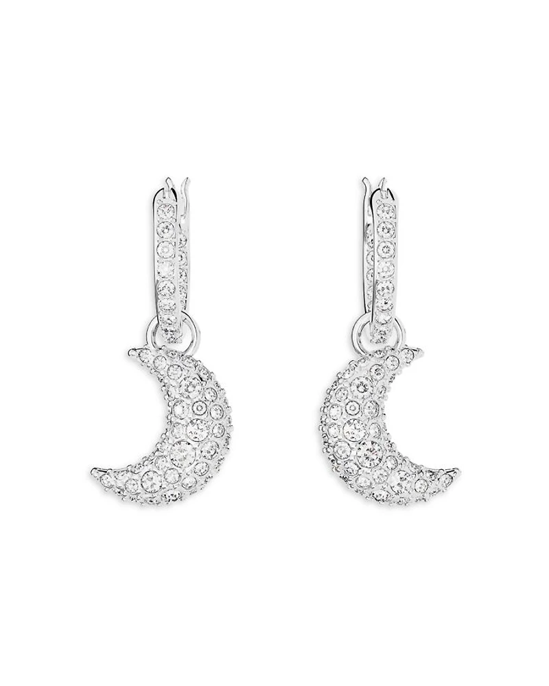 Luna Swarovski Crystal Crescent Drop Earrings in Rhodium Plated