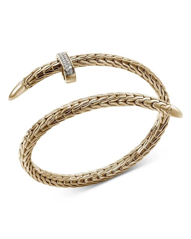14K Yellow Gold Spear Diamond Woven Cuff Bracelet