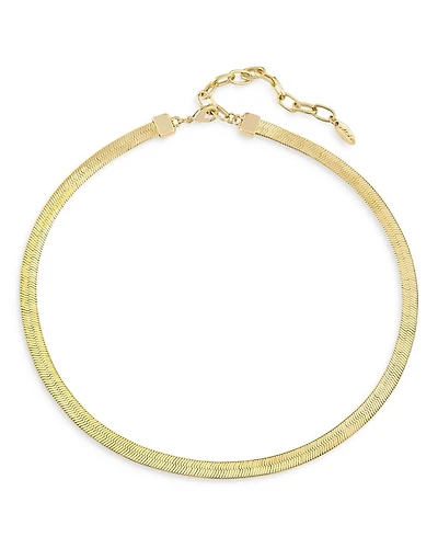 Brooklyn Flat 18k Gold Plated Snake Chain Necklace, 15.5" + 3" extender