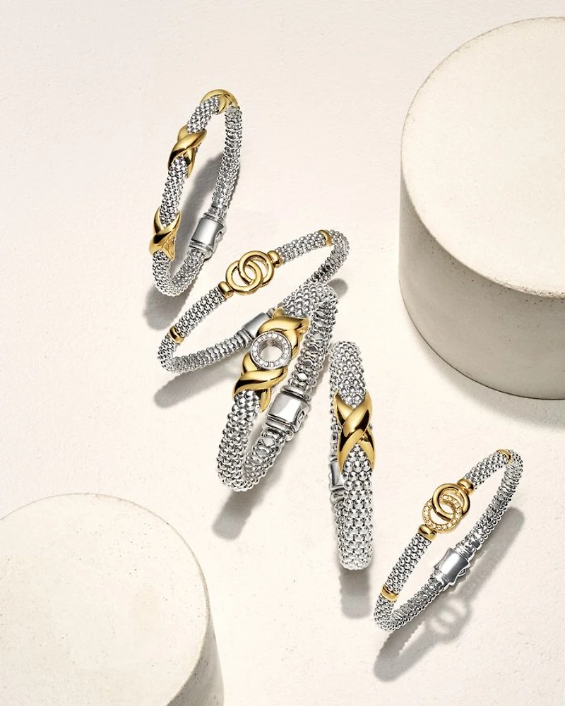 18K Yellow Gold & Sterling Silver Embrace Triple X Caviar Bead Link Bracelet