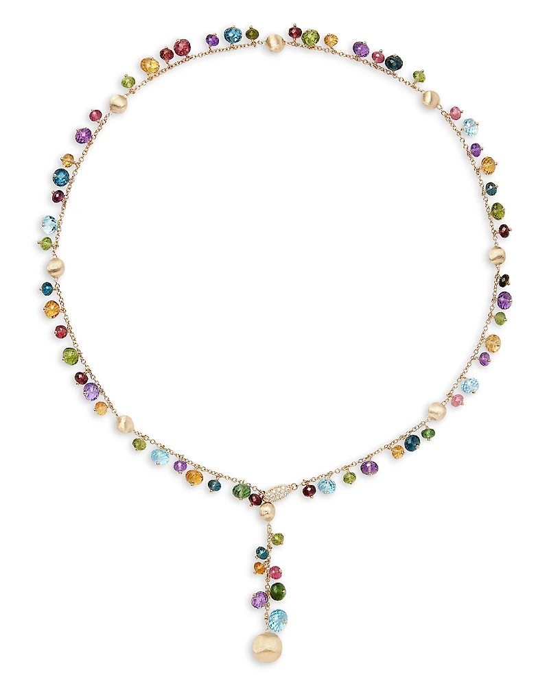 Marco Bicego 18K Yellow Gold Africa Multi Gemstone Bead & Diamond Adjustable Lariat Necklace, 18
