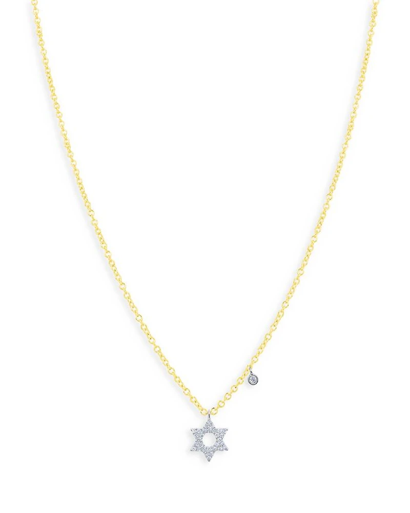 14K White & Yellow Gold Diamond Star of David Pendant Necklace