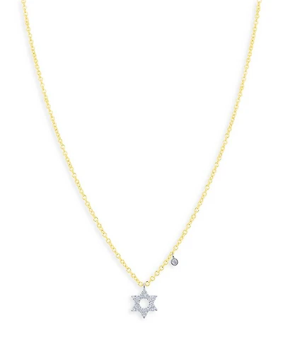14K White & Yellow Gold Diamond Star of David Pendant Necklace