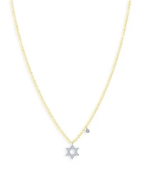 14K White & Yellow Gold Diamond Star of David Pendant Necklace