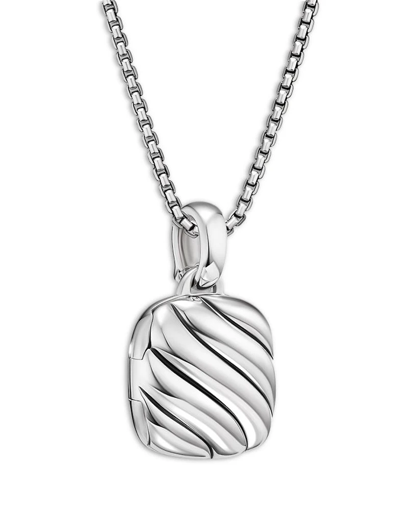 Sterling Silver Sculptured Cable Square Locket Pendant