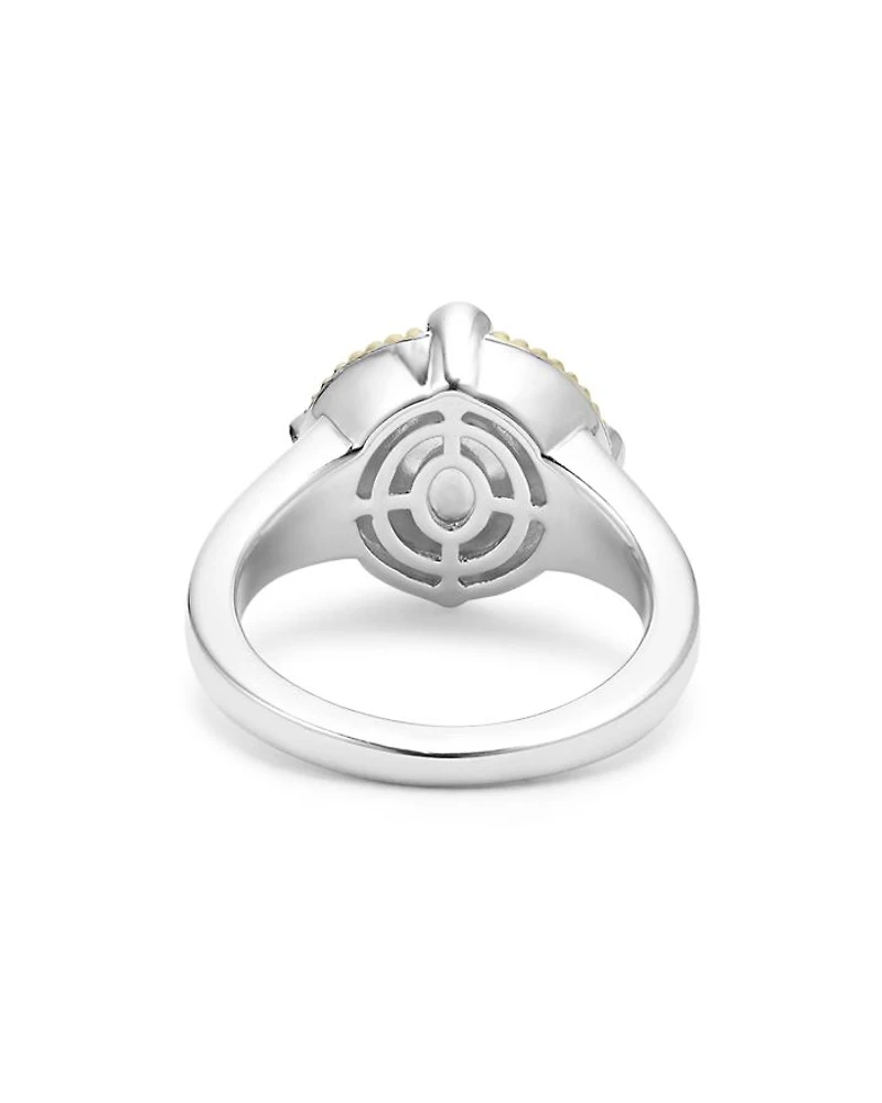 18K Yellow Gold & Sterling Silver Luna Black Tahitian Pearl & Diamond Halo Ring
