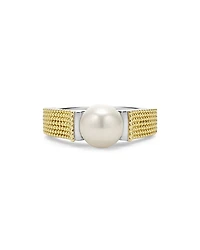 18K Yellow Gold & Sterling Silver Luna Cultured Freshwater Pearl Caviar Bead Ring